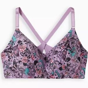 TORRID CURVE DREAM WIRE FREE BRA WITH A SKULL AND MERMAID FLORAL PRINT. SZ 44DDD